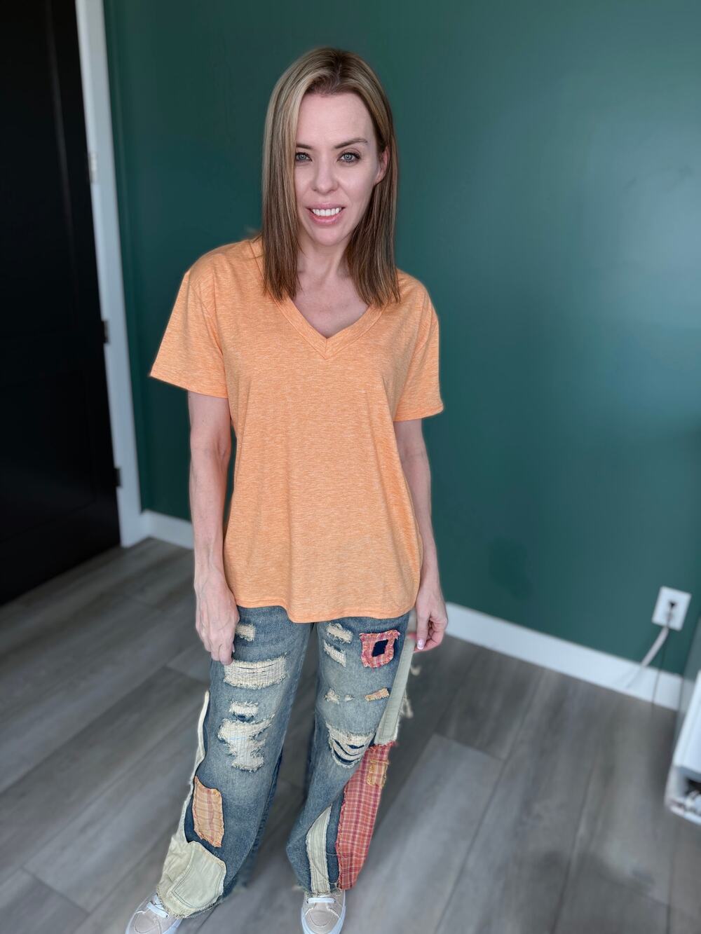 S/M - Blakeley Peach Sadie Soft Slouchy Boyfriend Tee, Short Sleeve Shirt